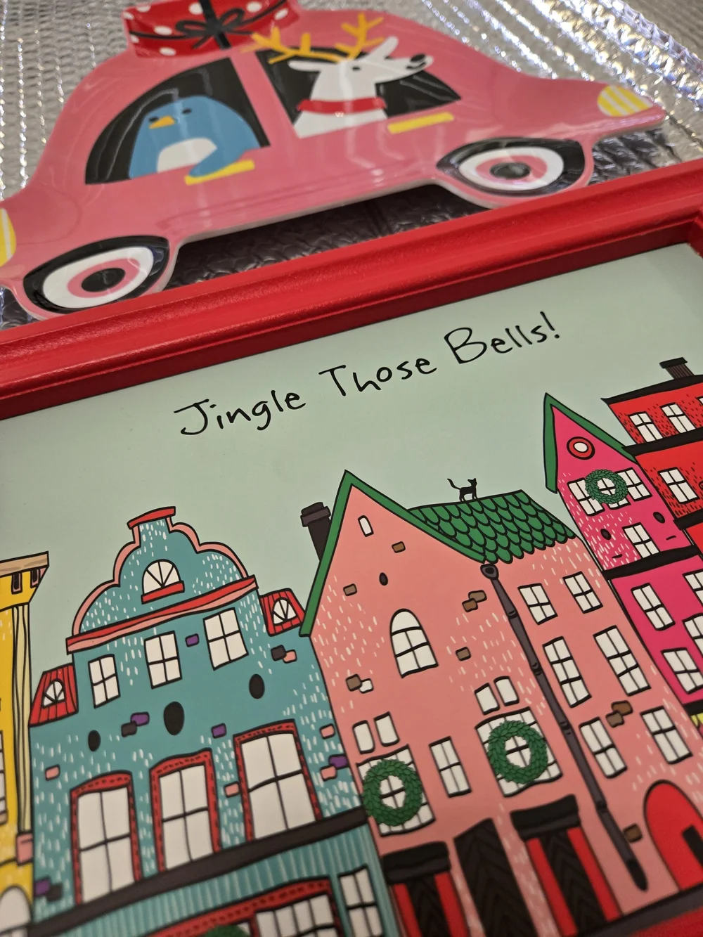 Festive Pink Car Plate with Red Framed Art - Holiday Home Accent